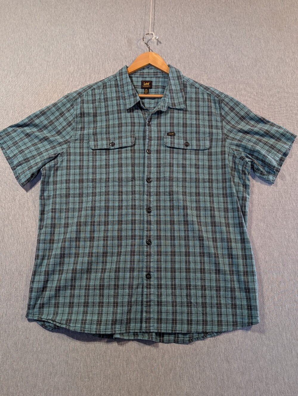 Lee Teal and Black Short-Sleeve Plaid Button-Down Shirt